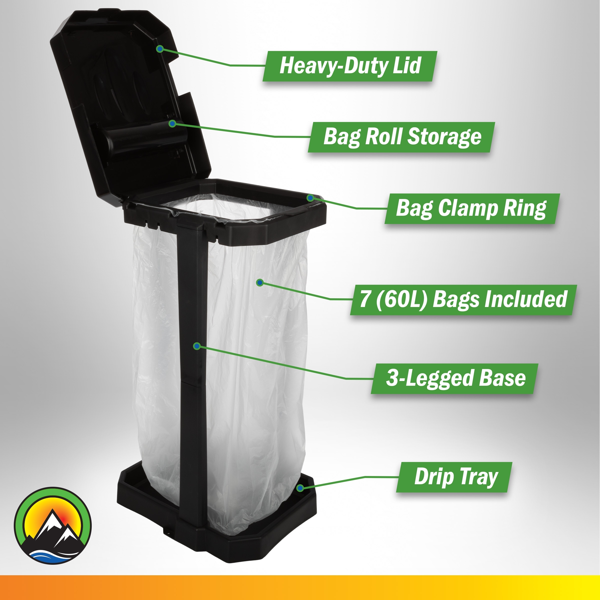 Wakeman Portable Trash Bag Holder Stand with Bags - Black - Bed