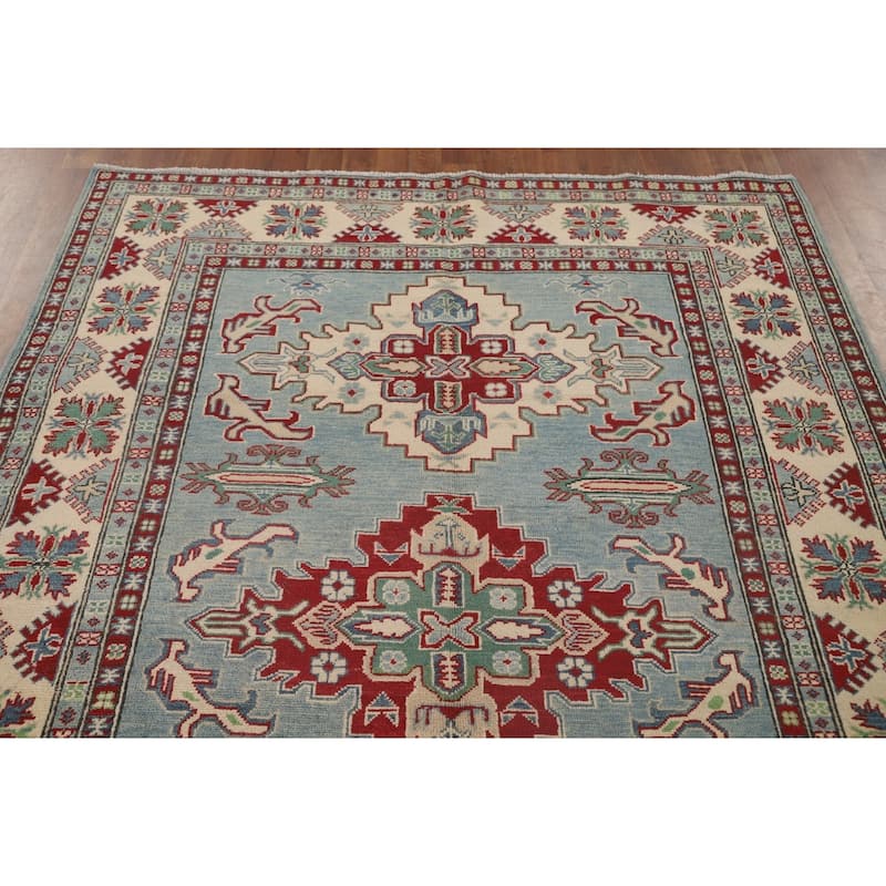 Light Blue Kazak Area Rug Hand-Knotted Wool Carpet - 5'6" x 7'4"