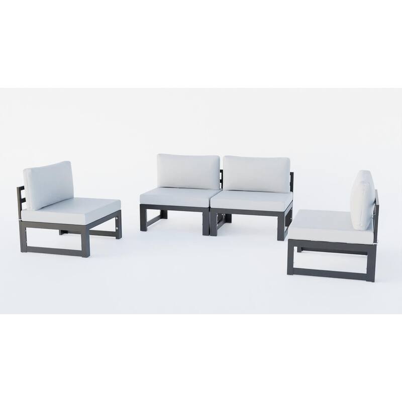 LeisureMod Chelsea 4-Piece Armless Patio Sectional Sofa Set with Cushions for Patio Porch Backyard Garden - Grey