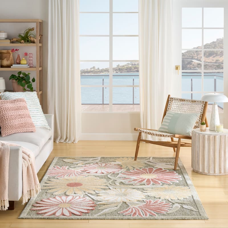 Nourison Aloha Indoor/Outdoor Floral Area Rug - 3'6" x 5'6" - Sage/Rose