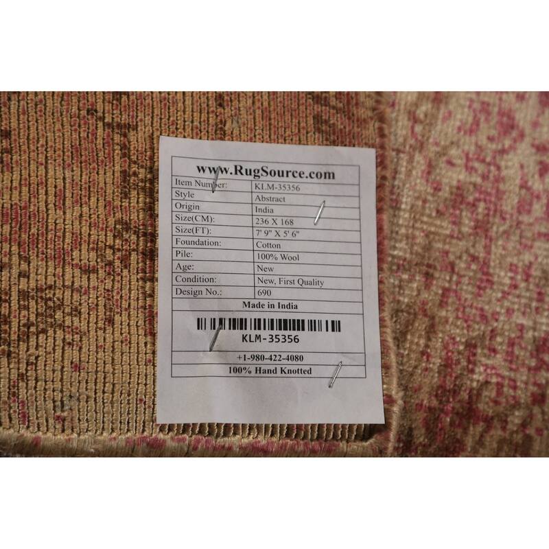 Contemporary Indian Area Rug Hand-Knotted Abstract Wool Carpet - 5'6"x 7'9"