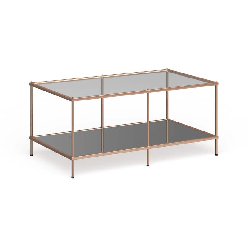 SEI Furniture Grant Goldtone Rectangular Coffee Table with Glass top and Bottom Shelf - Copper - Glass