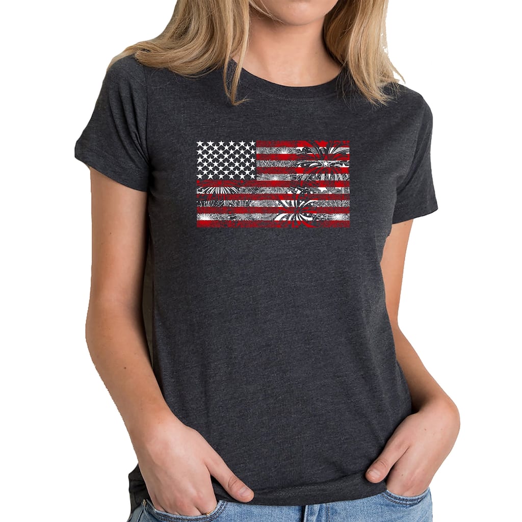 LA Pop Art Women's Premium Blend Word Art T-shirt - Fireworks American Flag
