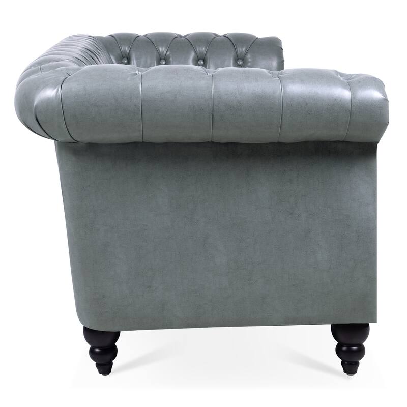 Chesterfield PU Leather 3 Seater Sofa, Upholstered Sofa with Rolled Armrests & Tufted Back, Lounge Sofa with Nailhead Trim