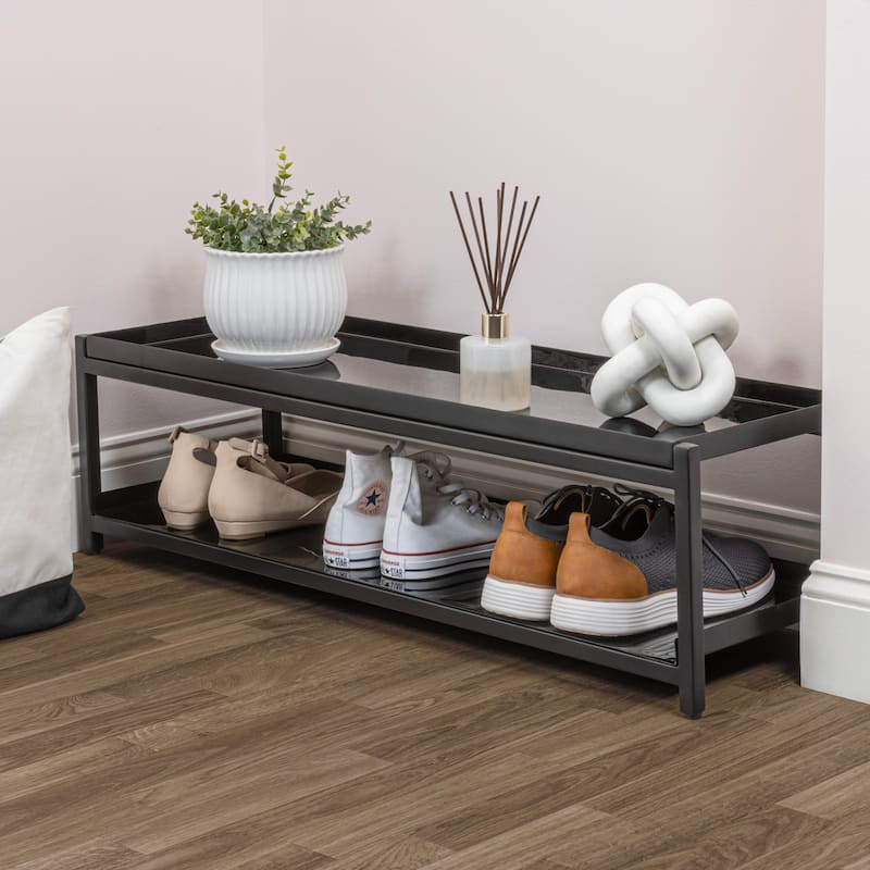happimess Industrial Compact 10.75" 6-Pair 2-Tier Iron Shoe Rack