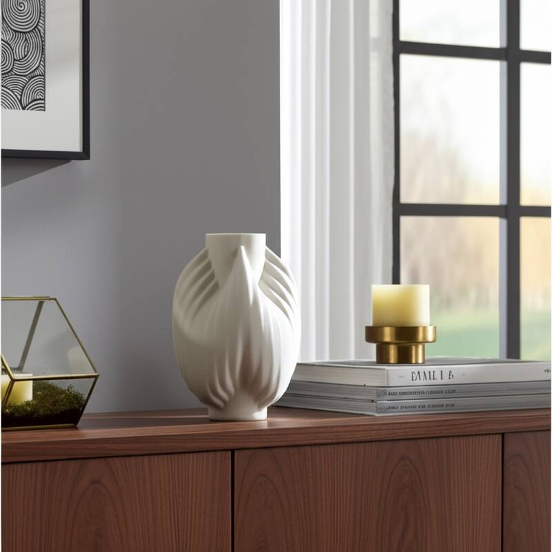 Porcelain Vase Textured Decorative Vessel with Ribbed Carved Form