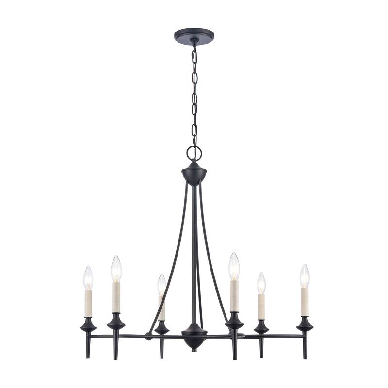 Elk Home Solomon Matte Black Metal 6 Light Chandelier - 28" Wide