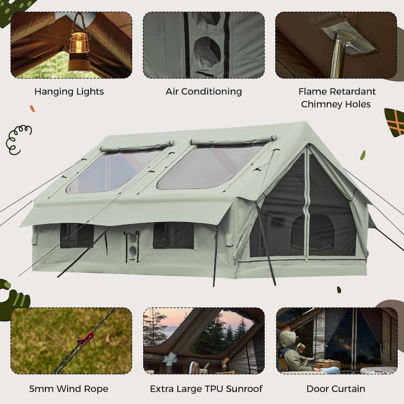 EROMMY Inflatable Tent with Chimney Opening, 8-10 Person Air Glamping Tent