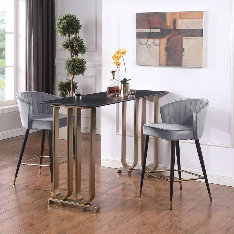 Velvet Upholstered Counter Height Bar Stool, Set of 2