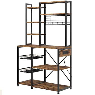 Bakers Rack with Power Outlet for Kitchen Spice