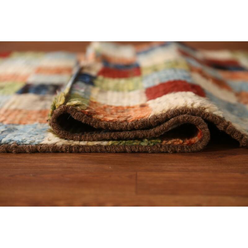 Checkered Moroccan Oriental Runner Rug Handmade Wool Carpet - 3'2" x 9'8"