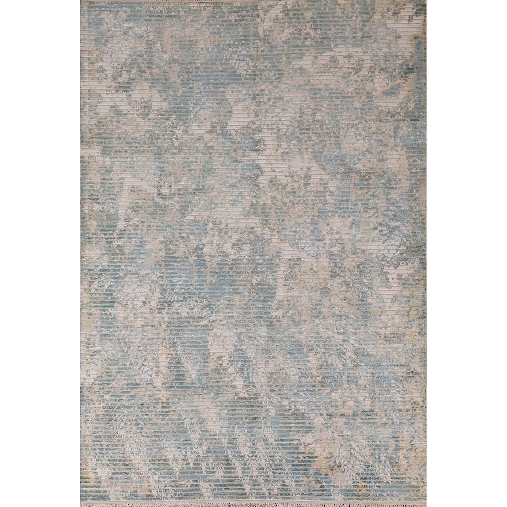 Striped Abstract Indian Area Rug Handmade Wool Carpet - 5'6"x 7'7"