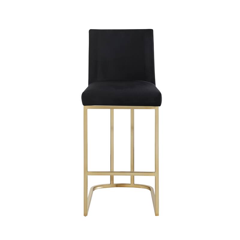 Counter Height Stools Set of 2, Velvet Fabric Kitchen Stools with Back, Upholstered Dining Chairs with Metal Frame