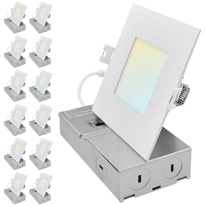 LUXRITE 4 Inch Square Canless Spotlight LED Recessed Light 5CCT Dimmable 650/800/1066 Lumens CRI 90, 8W/10W/13W 12 Pack