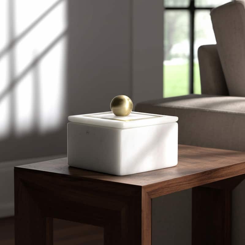 Marble Rectangular Box with Removable Lid - Home Decor