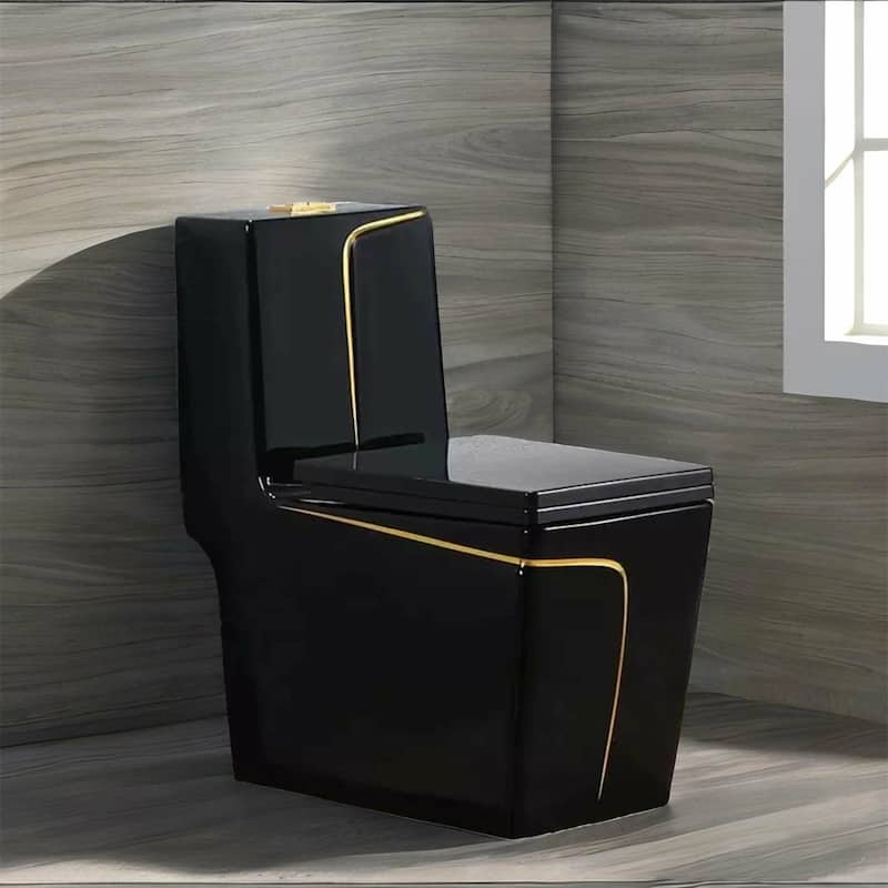 Black Ceramic One Piece Toilet with Seat