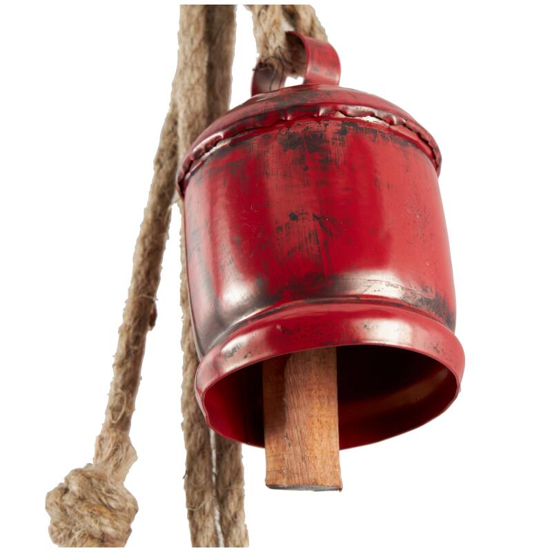 Gold or Red Metal Handmade Tibetan Inspired Decorative Cow Bell with Jute Hanging Rope