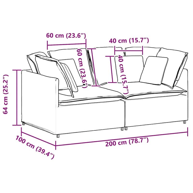 vidaXL Modular Sofa Dark Grey Velvet, Metal, Foam Oversized Modular - 39.4 x 78.7 x 25.2 in