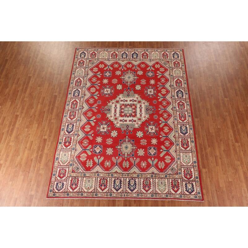 Geometric Red Kazak Area Rug Handmade Wool Carpet - 8'5"x 11'3"