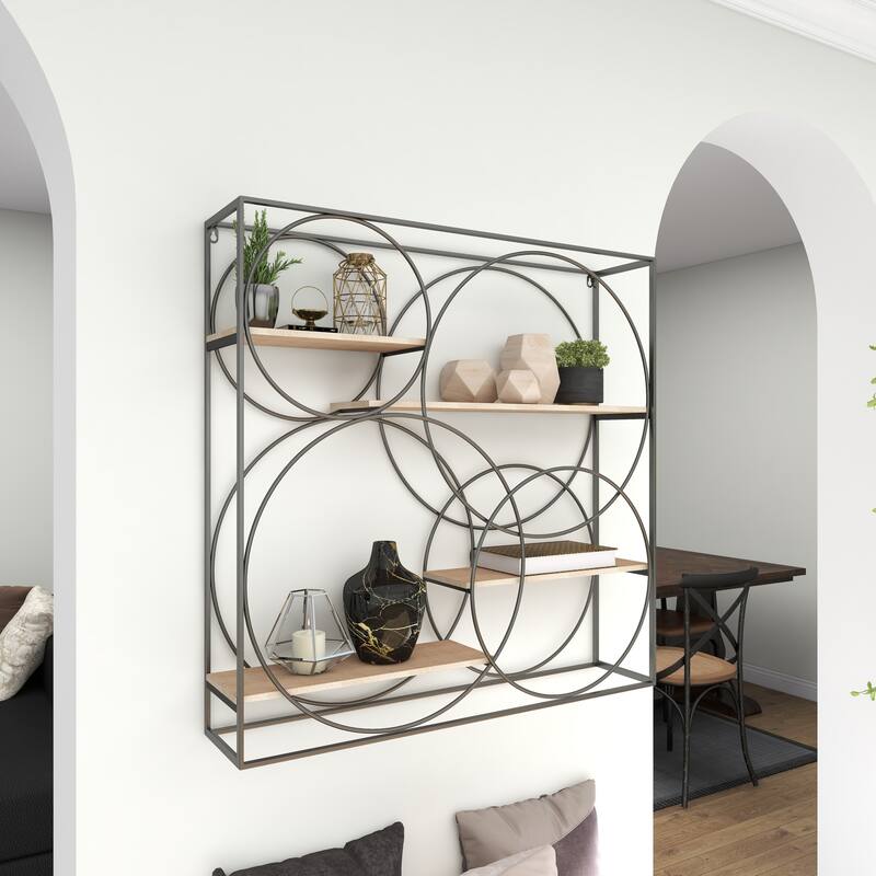 Gray Metal 4 Shelves Wall Shelf