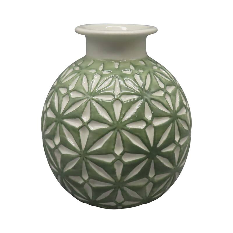 Decorative Daisy Ceramic Vase Contemporary - 5"x5"x6" - Dark Sage