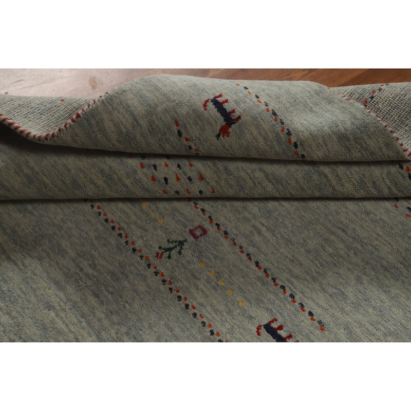 Hand Knotted Oriental 100% Wool Carpet Tribal Animal Pictorial Green Gabbeh Area Rug - 5' 10'' X 4' 0''