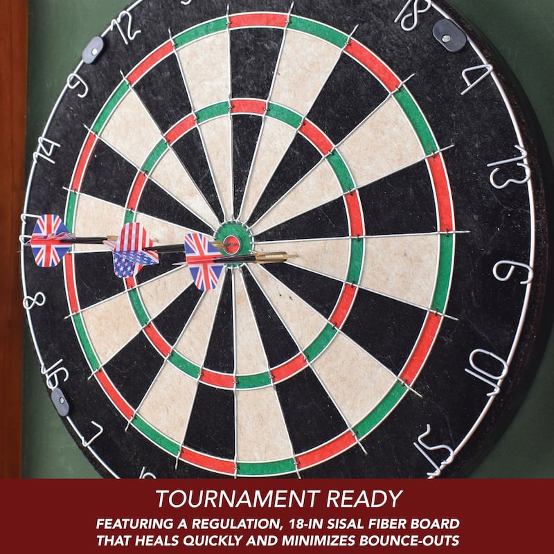 Hathaway Centerpoint Bristle Dartboard and Solid Wood Cabinet - Dark Cherry Finish