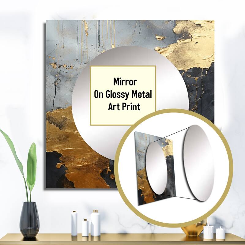 Designart "Minimalism Chrome Gold And Black Poteries I" Abstract Spirals Wall Mirror Abstract Square Mirror For Bathroom