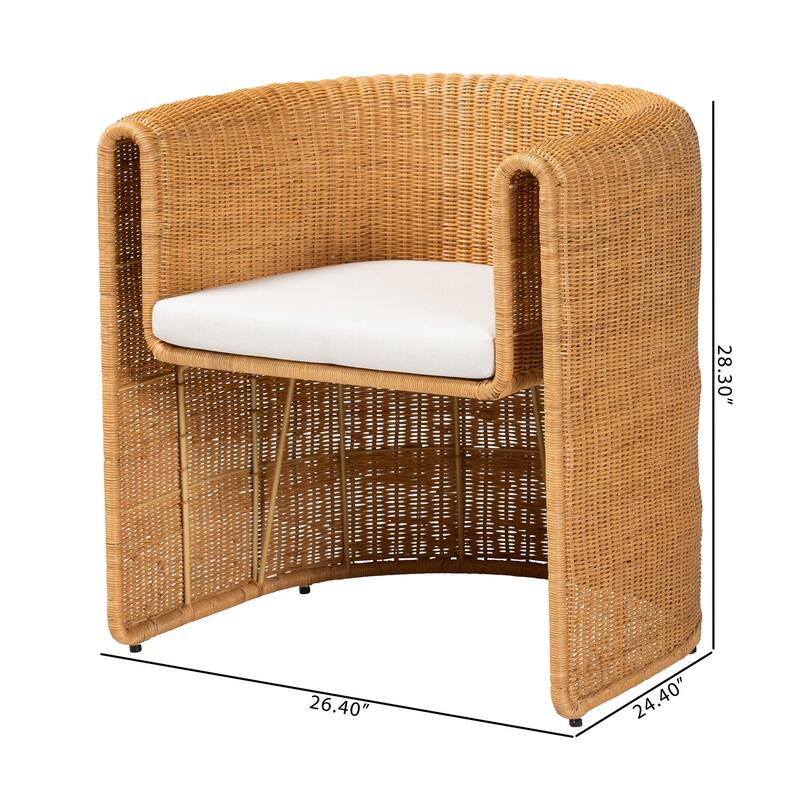 Carina Natural Rattan Barrel Dining Chair - Handwoven Wicker Accent Chair with Curved Backrest, Coastal Boho Style