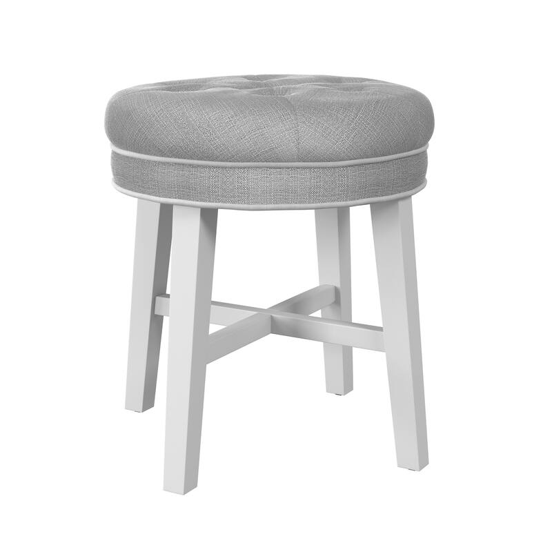 Hillsdale Furniture Sophia Tufted Backless Vanity Stool, White with Linen Gray Fabric - White & Linen Gray - 16" x 16" x 18"