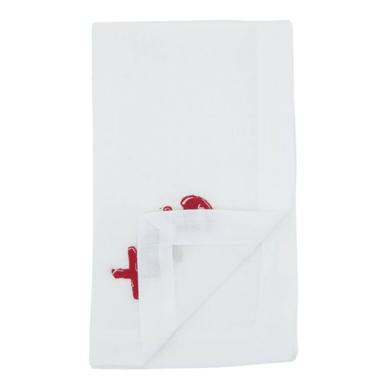 Embroidered XOXO Cotton-Look Napkins (Set of 4) - Handwritten Love Motif for Romantic Tables, 20"x20"