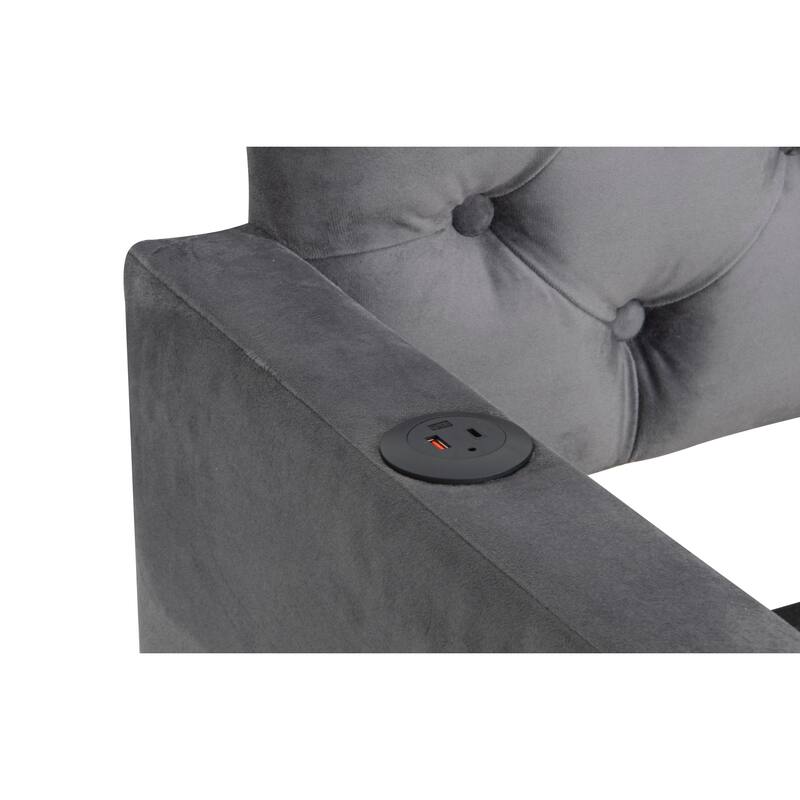 Twin Size Upholstered Daybed with Trundle and USB Charging - DARK GREY
