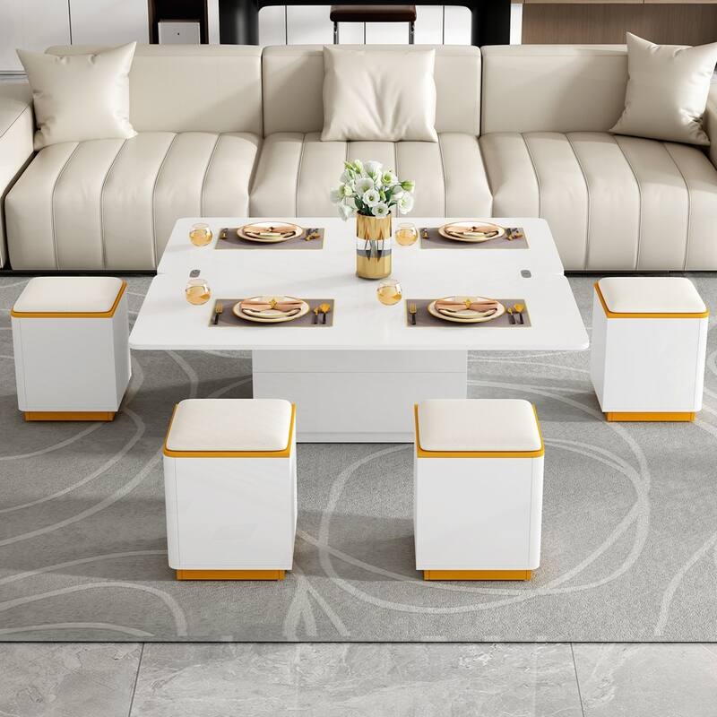 Lift-Top Coffee Table with 4 Storage Stools