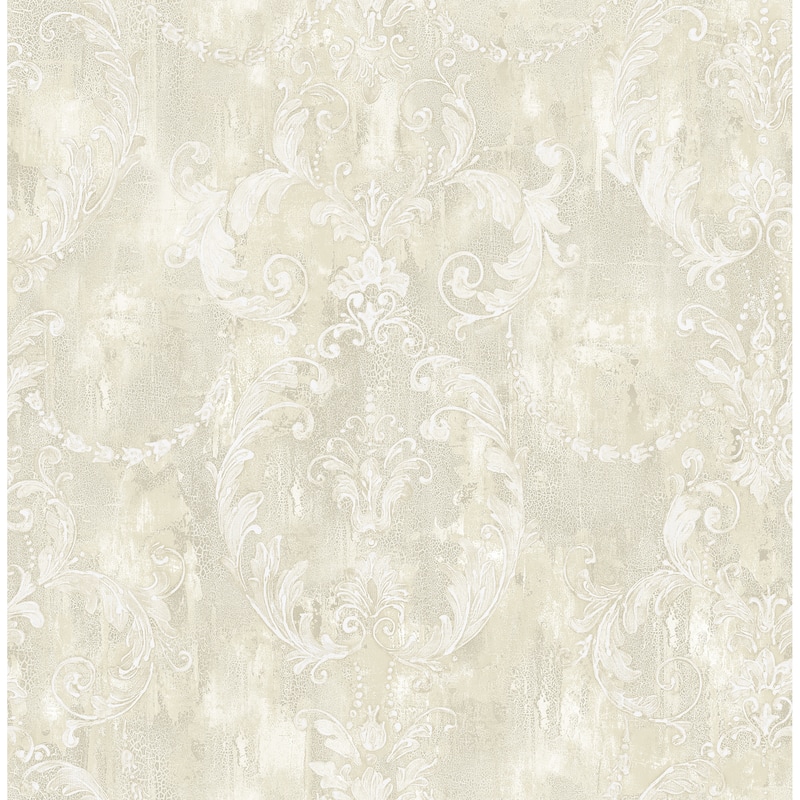 Seabrook Designs Abner Antique Damask Unpasted Wallpaper - 20.5 in. W x 33 ft. L - Metallic Tan