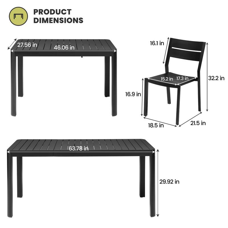7-Piece Set Outdoor Patio Expandable Aluminum Dining Table with Stackable Chairs