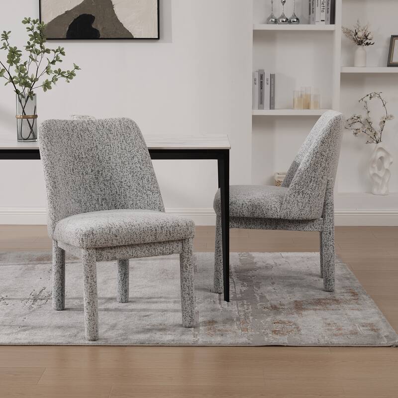 21.46" Wide Modern Minimalist Dining Chair Set Of Two, Chenille Upholstered, Rubberwood Legs, High Curved Backrest