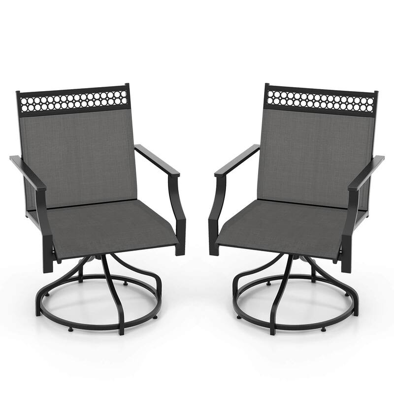 Costway Patio Swivel Dining Chairs Set of 2 with Quick-Drying Fabric - 2 PCS - Grey