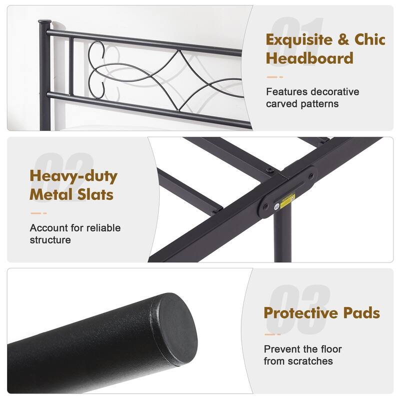 VECELO Twin Size Bed Frame Set of 2 with Headboard 14 Inch Metal Platform Mattress Foundation Kids Bed Set of 2