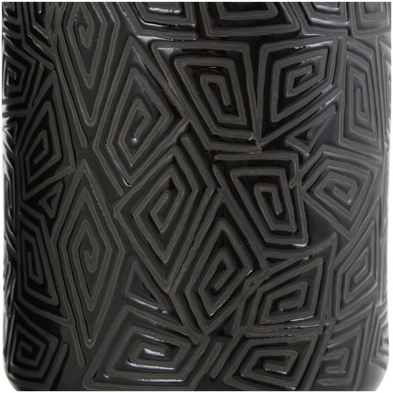 Black Ceramic Decorative Vase with Geometric Etchings (Set of 2)