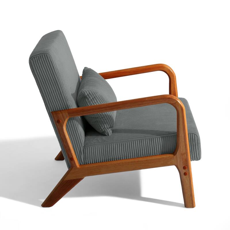 25" W Mid Century Upholstered Wood Accent Chair with Pillow