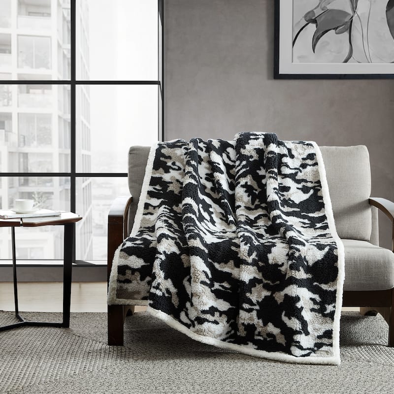 Kenneth Cole Cozy Printed Sherpa Throw Blankets