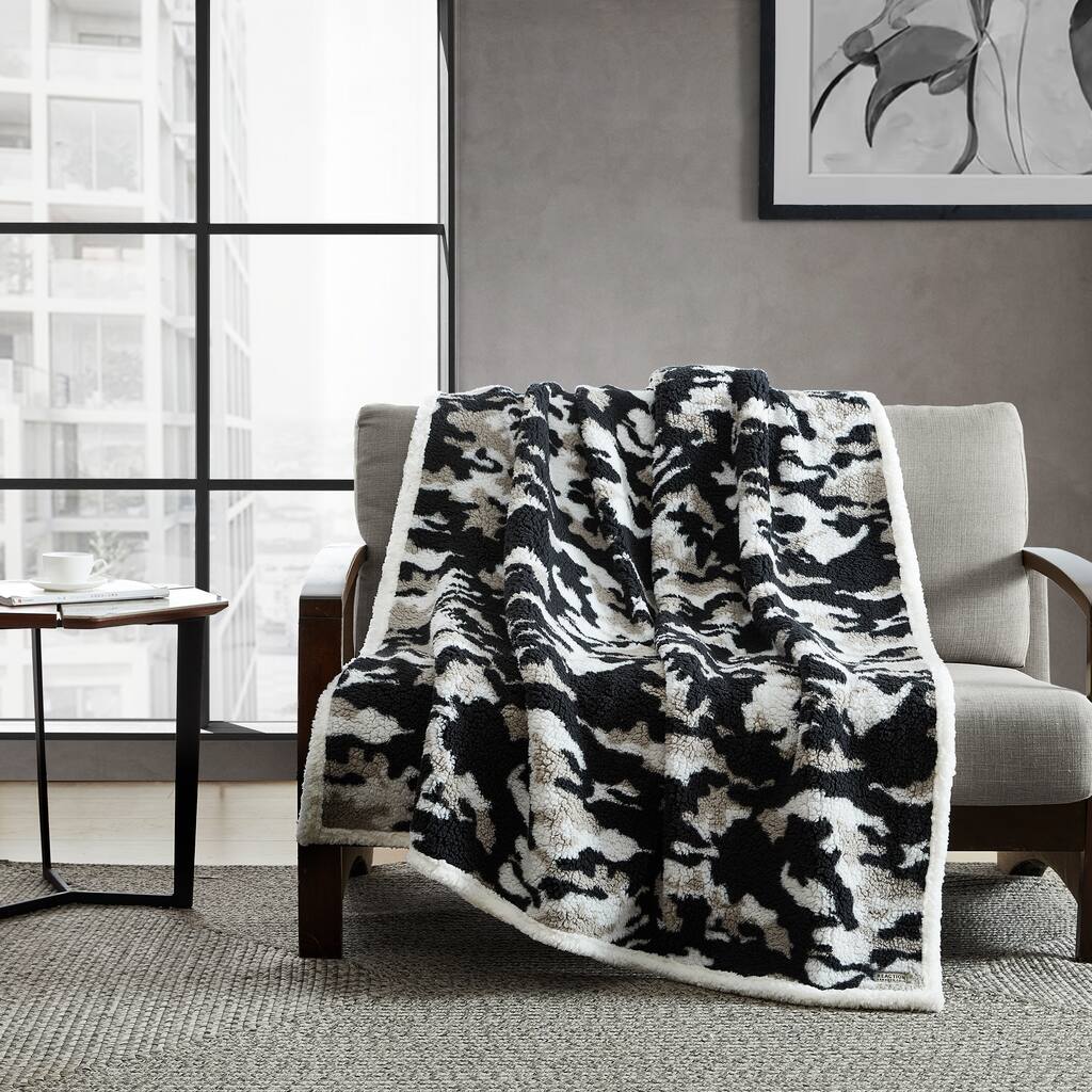 Kenneth Cole Cozy Printed Sherpa Throw Blankets
