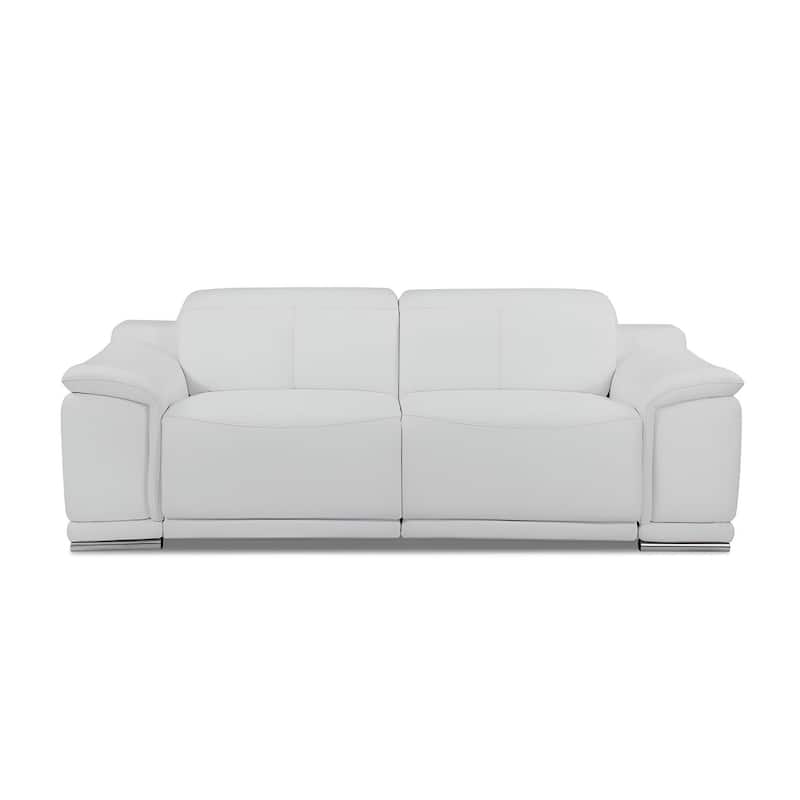 HomeRoots 86" White Italian Leather USB Reclining Sofa With Silver Legs