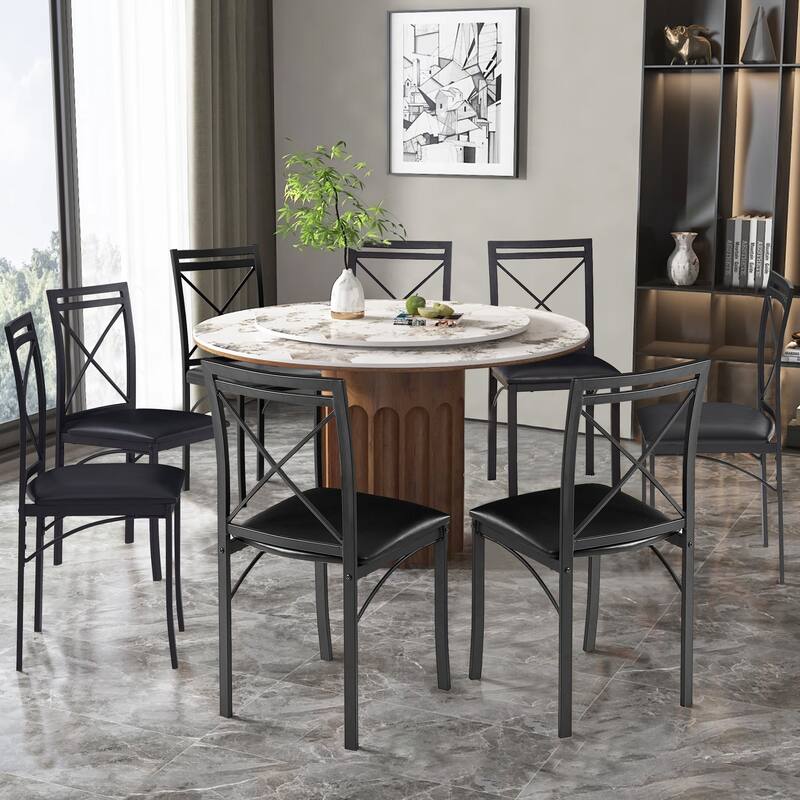 VECELO Metal Dining Chairs Set of 4 PU Leather Dining Chairs Set with X-Shaped Backrest for Kitchen & Dining Room Chairs