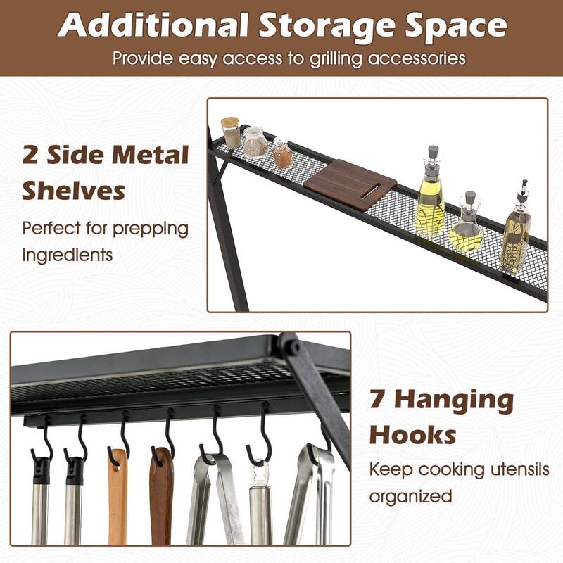 Costway 8' x 5' Grill Gazebo with 2 Shelves 7 Hooks Metal Frame Soft - See Details
