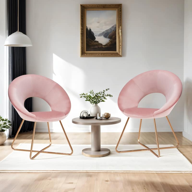 Modern Velvet Upholstered Accent Chair Vanity Leisure Chair - Set of 2 - Salmon Pink