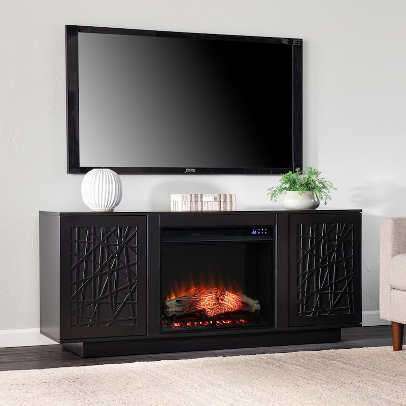 SEI Furniture Delauro Electric Media Fireplace w/ Storage - Black w/ Mirror