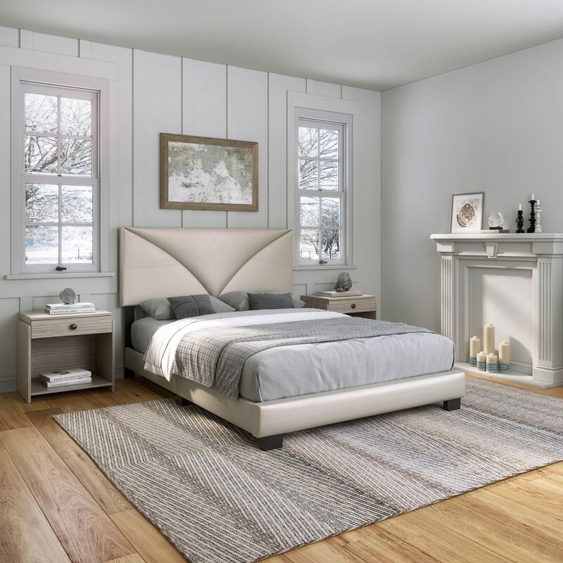 Boyd Sleep Cornerstone Faux Leather Upholstered Platform Bed Frame with Adjustable Headboard