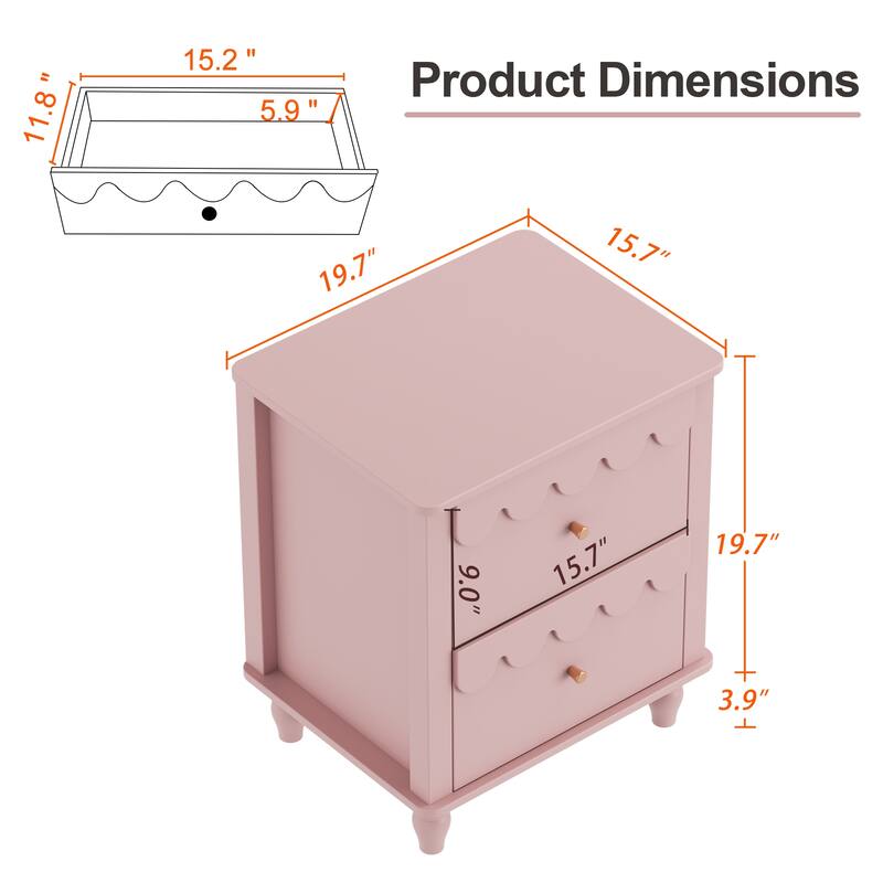 2 Drawers Nightstand Curved Design Cloud Bedside Table