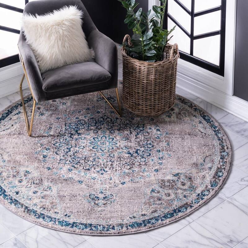 Traditional Koakburg Collection Area Rug - Gray - 3'3" Round